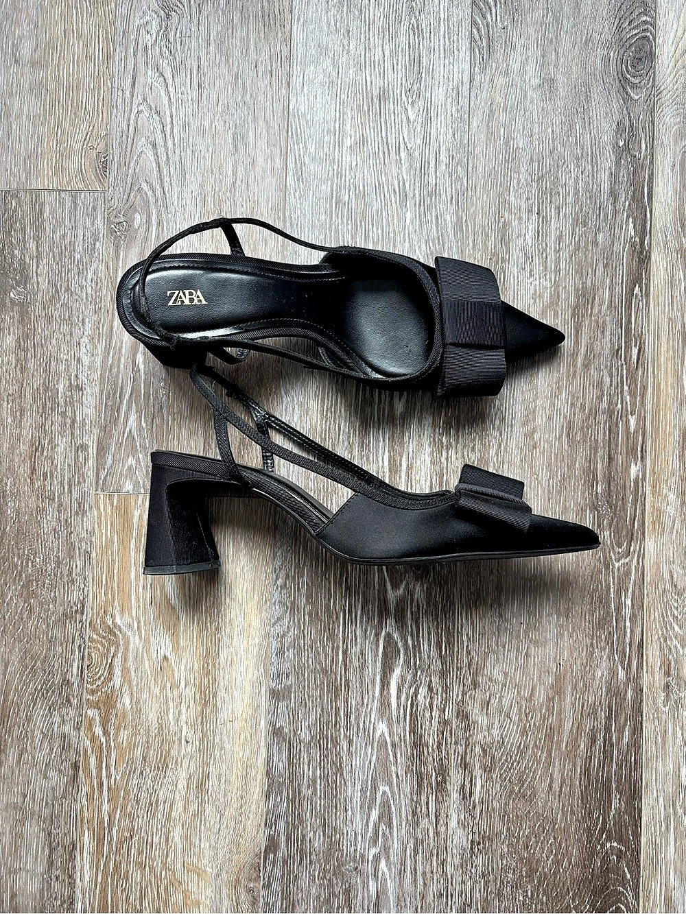 ZARA Satin Slingback Heels Black EU 38